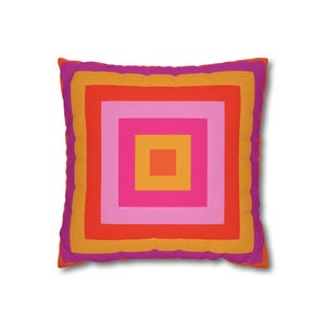 Bright Pink and Orange Throw Pillow Cover, Hot Pink Cushion Cover, Vibrant Square Pillowcase, Maximalist Home, Bohemian Boho Hippie Decor