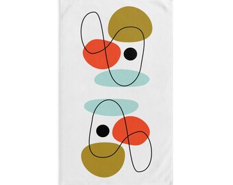 Mid Century Modern Abstract Hand Towel, Contemporary Kitchen Decor, Retro Geometric Pattern Towel, Vintage Style MCM, Gift for Art Lovers