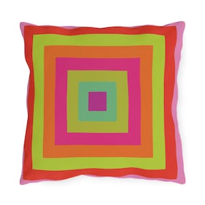 Außenkissen, Hot Pink Neon Gelb Bunte Terrassenkissen, Sommer Wohnkultur für Veranda, Balkon & Garten, helles lebendiges quadratisches Muster