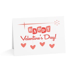 Biglietti di auguri, biglietto di San Valentino retrò moderno di metà secolo, anni '50 e '60, MCM Love, per lui, per lei, set di cancelleria vintage per San Valentino, Atomic