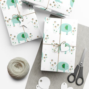 Elephant Baby Shower Gift Wrap, Rainbow Wrapping Paper for Kids, Boy, Girl, Child, Birthday Present, Toddler, Animal, Safari Birthday Party
