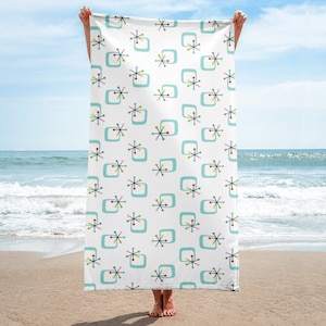 Beach Towel, Bath Towel, Mid-Century Modern, Atomic Starburst, MCM Home Decor, Retro 1950s Bathroom, 1960s, Birthday Gift, Mid Mod Present