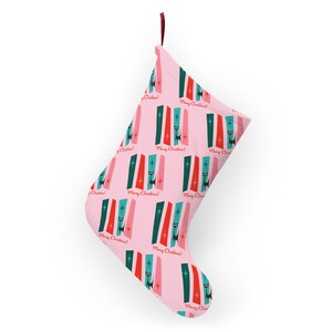Pink Christmas Stocking MCM, Atomic Cat Mid Century Modern Stocking, Vintage Christmas Style Holiday Decor, Xmas Gift Ideas for Teenage Girl