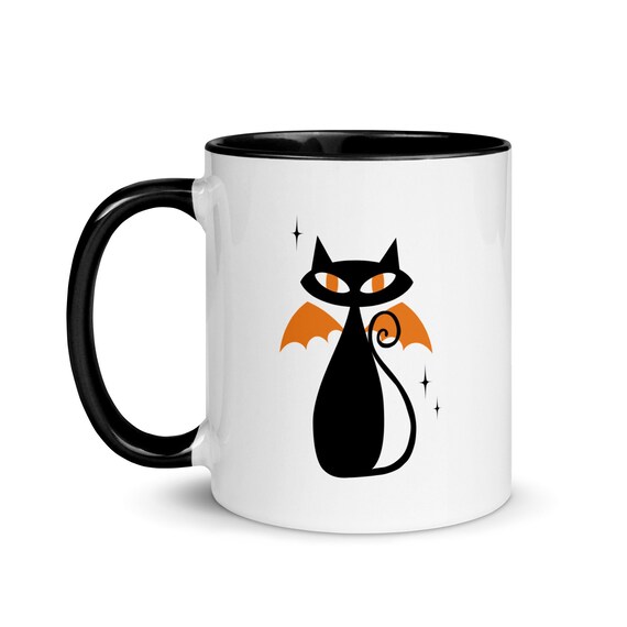 Atomic Cat Mug, Halloween Coffee Cup, Retro Kitchen Kitsch, Atomic Mid-Century Modern, MCM Halloween Party Home Decor, Gift, Funny
