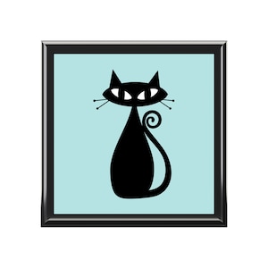 Atomic Cat Schmuckkästchen, Mid Century Modern Geschenk für Frau, Muttertagsgeschenk für Mama, von Katze, Geburtstagsgeschenk für Sie, Katzenmama, Retro Katze