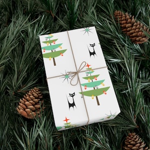 Wrapping Paper, Retro Atomic Cat Christmas Gift Wrap Papers, Mid Century Modern Design, Holiday Wrapping Sheets, Vintage 1950s 1960s  Style