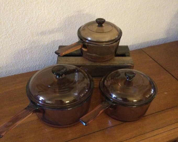 Selection of Vintage 1970s Vision Corning Ware Pyrex Amber Glass