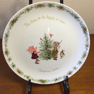 Vintage Holly Hobbie &quot;The time to be happy is now&quot; Plate Christmas 1973
