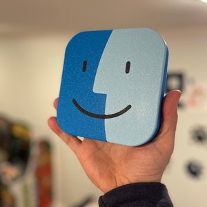 Macintosh Finder Icon Sign - Double-Sided Apple Logo, 3D Printed, 3-Color Desktop Decor, Paperweight, 5.5 Inches for Apple Fans
