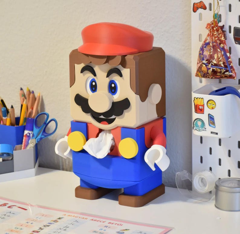 Super Mario Tissue Box Holder Dispenser, Desk Decoration, Weighted With