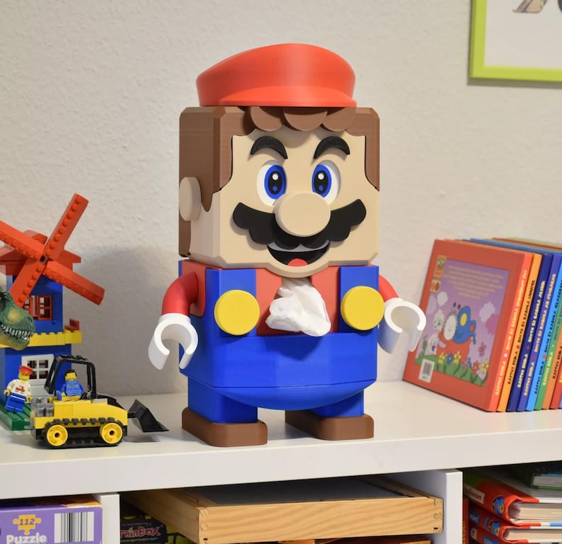 Super Mario Tissue Box Holder Dispenser, Desk Decoration, Weighted With