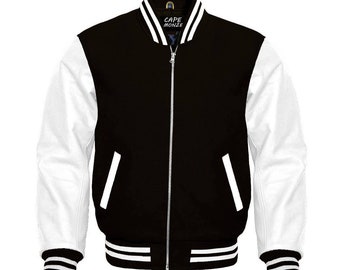 American College Jacket Uni Design Varsity Style Bomber Jacket with genuine leather sleeves