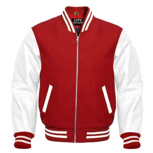 Varsity College Jacket Uni Design Style Bomber Jacket with genuine leather sleeves image 1