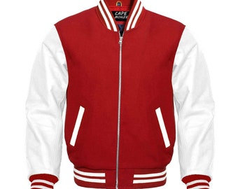 Varsity College Jacket Uni Design Style Bomber Jacket met echt lederen mouwen