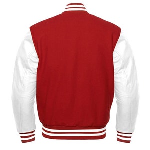 Varsity College Jacket Uni Design Style Bomber Jacket with genuine leather sleeves image 2