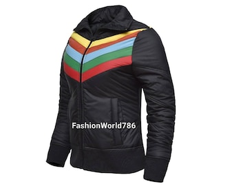 Vintage 70s Rainbow Sunrise Jacket for women Handmade Jacket Ski Puffer Jacket