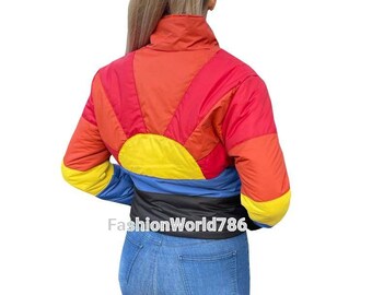 Women Vintage 70s Style Sunrise Jacket Handmade Women Jacket Ski Puffer Jacket