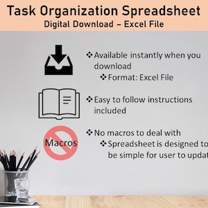 To Do List Digital Organizer and Progress Spreadsheet | Excel - Easy to ...