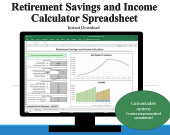 Retirement Income and Savings Spreadsheet | Excel Template Instant Download