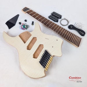 May include: A DIY electric guitar kit, featuring a light-coloured wooden body, a separate neck, and components such as pickups and strings. The kit includes the text "Combine diy kits".