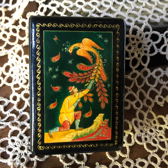 Russian Folk Art Hand Painted Small Lacquer Box