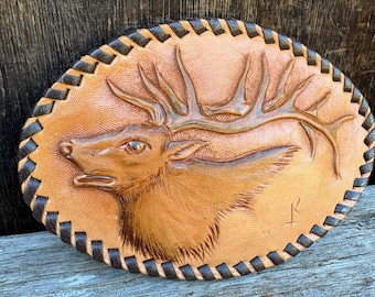 Vintage Belt Buckle - Elk Head - Laced Leather by Robert Koenig