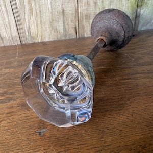 Rustic Metal and Light Purple Glass Door Knob Set - Vintage - Antique - Architectural Salvage