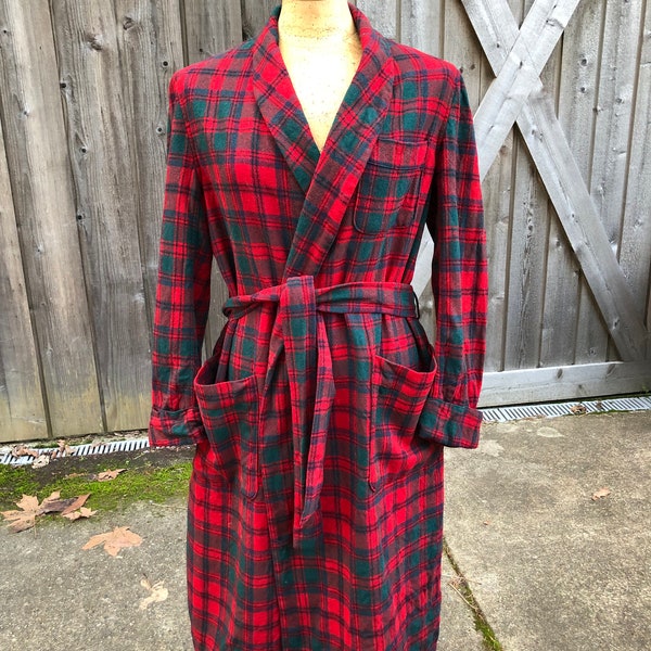 Vintage Red Plaid Wool Robe by Pendleton - Size Medium