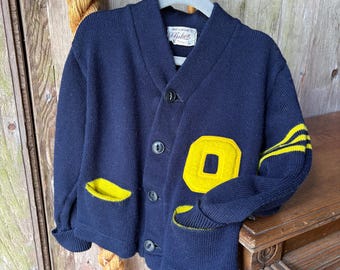Vintage Child size Wool Letter Sweater by Dehen - Portland Oregon - Sports Cardigan