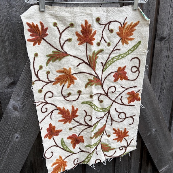 Wool Crewel Embroidered Fabric - Jacobean Embroidery