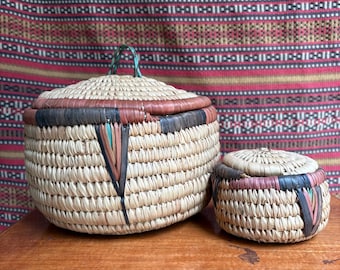 Vintage Woven Lidded Baskets - Set of 2