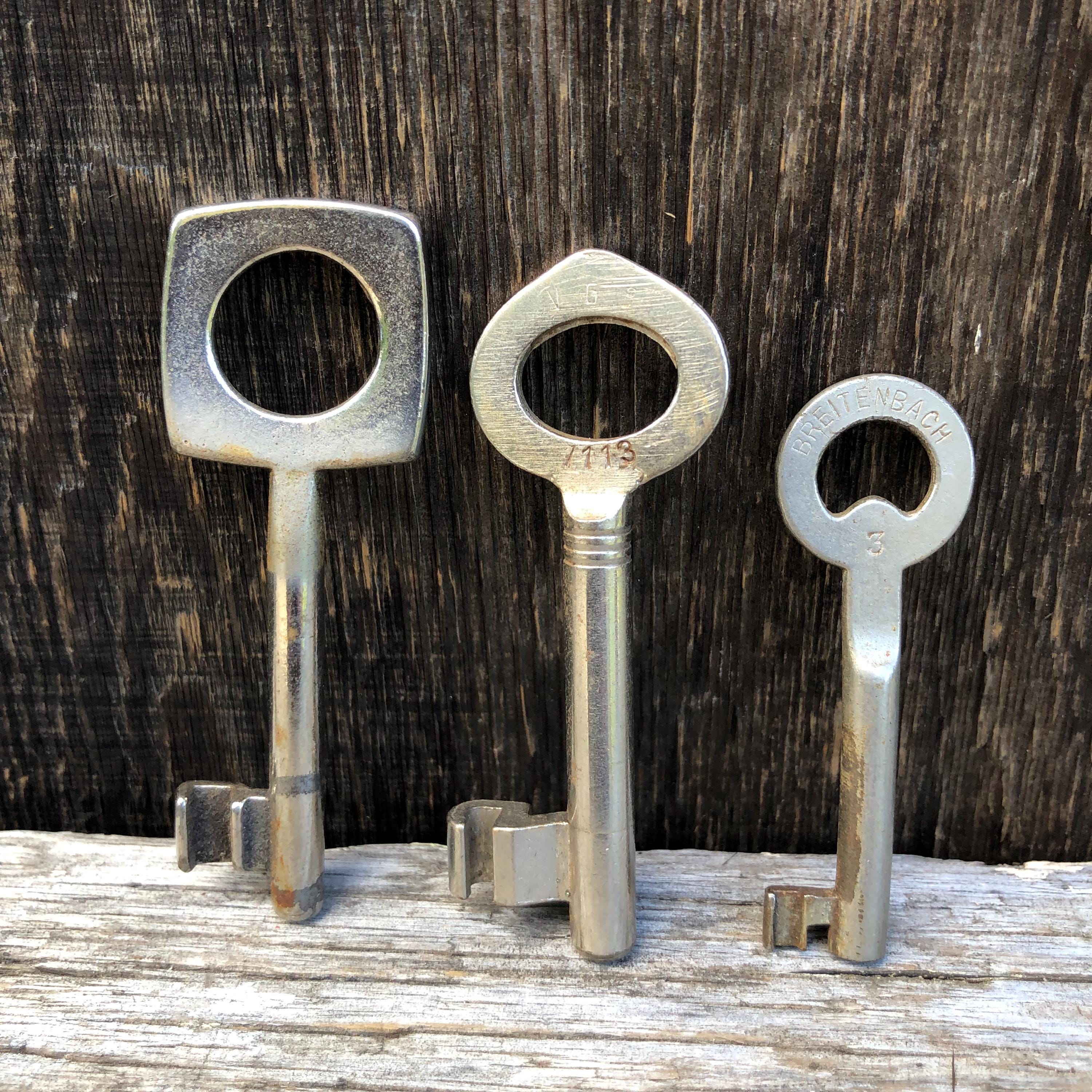 Vintage Antique Skeleton Keys - Set of 3 with 1 Hollow Barrel Key