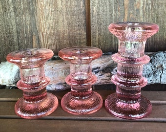 Trio of Iittalo Festivo Ring Candleholders - Pink Peach - set of 3