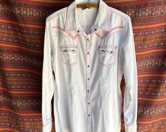 Ariat Western Snap Shirt - Long Sleeve XL TG Fitted - White w Red Stitching