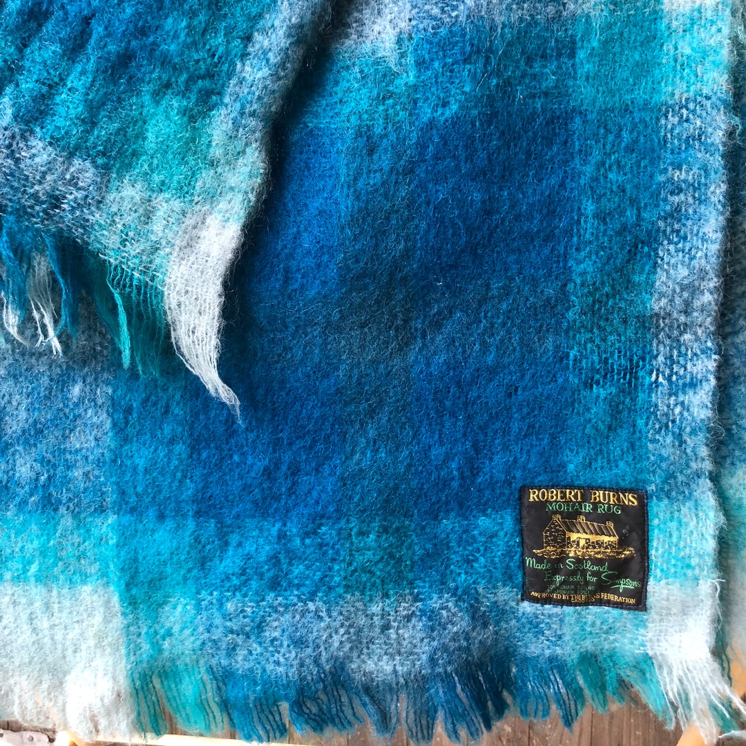 Vintage Robert Burns Mohair Rug Made in Scotland Blue Etsy