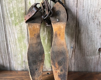 Antique Ice Skates - H. Nautayst - Metal Wood and Leather