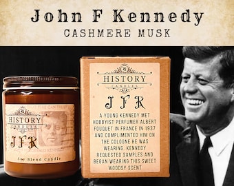 JFK Soy Wax Candle | Amber Jar Candle | John F Kennedy Jar Candle | History Candles | Vintage Candle | Gift