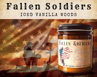 FALLEN SOLDIERS Candle | 15% to Wounded Warriors Project | Amber Jar Candle | History Candles | Veteran Candle | Gift for Vet