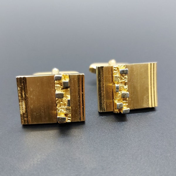 Vintage brutalist style cufflinks, gold plate, 1970s men's jewelry