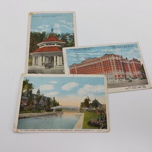 3 anciennes cartes postales américaines illustrées des années 1920, colorisées, Georgia Indiana New York