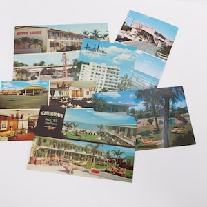 Lot de 6 cartes postales vintage Motels américains, années 1960-70