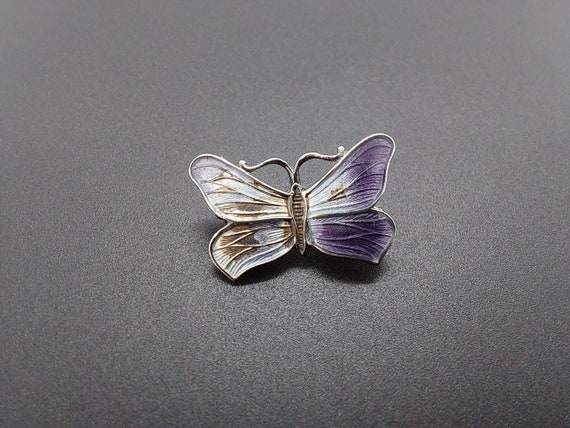 Tiny JA&S butterfly pin, sterling silver and enam… - image 1