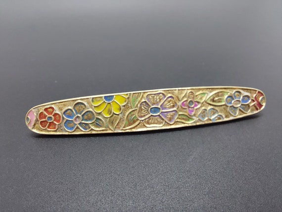 Antique brass floral brooch, brass and enamel pin… - image 8