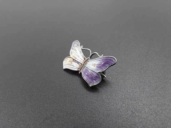 Tiny JA&S butterfly pin, sterling silver and enam… - image 2