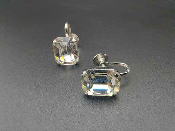 Coro rectangular rhinestone earrings, screw back,… - image 1