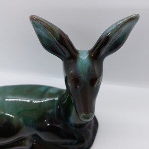 Blue Mountain Pottery deer figurine, green and black glaze, Canadian made vintage pottery image 6