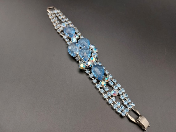 Vintage rhinestone bracelet, light blue lavender … - image 1