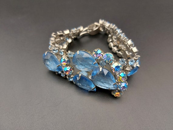 Vintage rhinestone bracelet, light blue lavender … - image 9