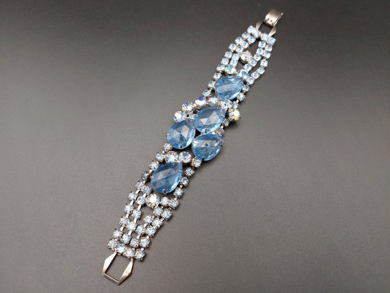 Vintage rhinestone bracelet, light blue lavender … - image 7