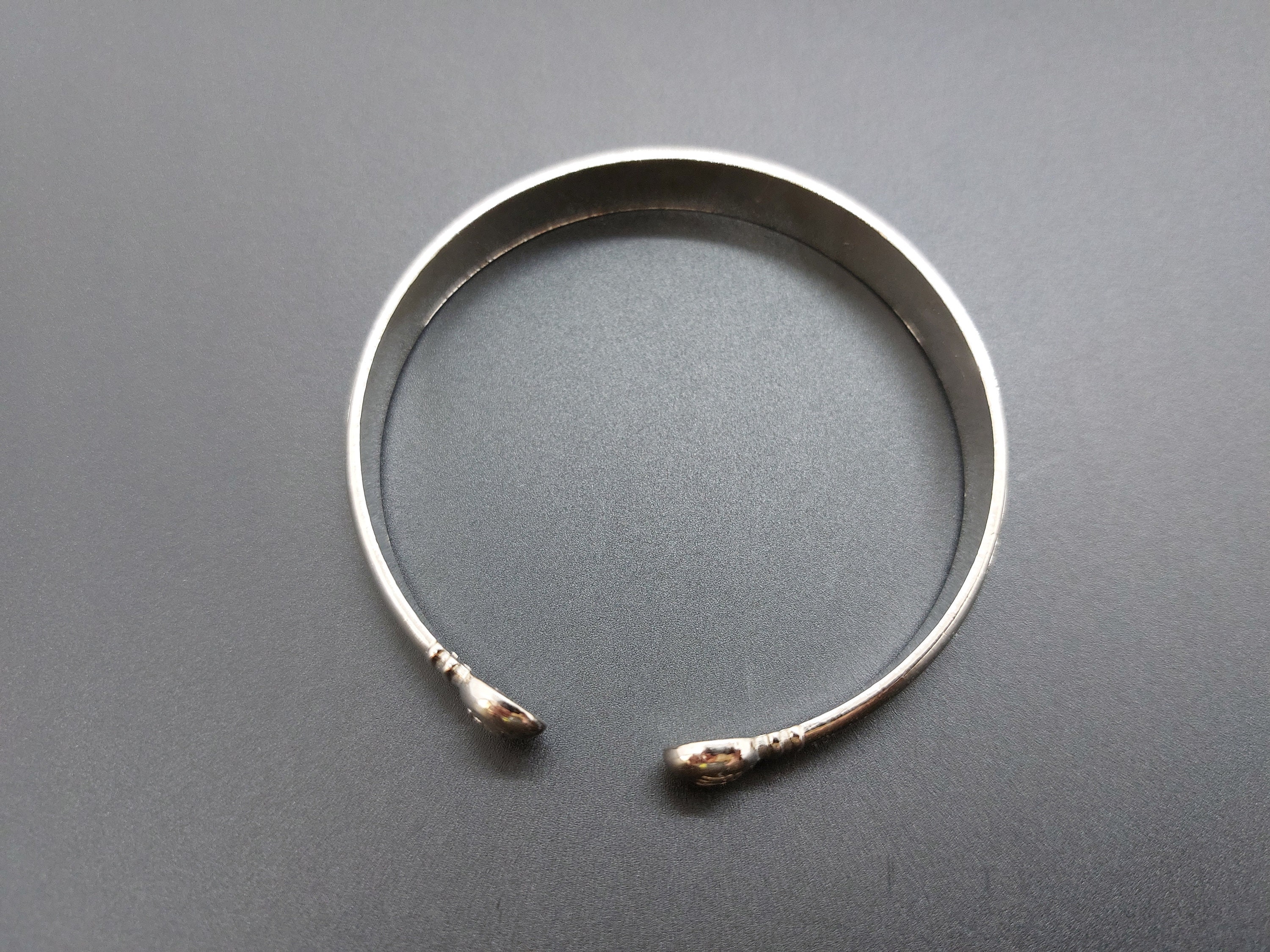 Vintage Asian Open Bangle Bracelet, Silver Tone With Floral Vintage Asian Open Bangle Bracelet, Silver Tone With Floral
